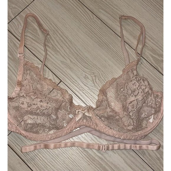 Vintage Jezebel 1283 Renee of Hollywood Bra Sheer Lace UW Backless 36C Beige - Picture 3 of 5